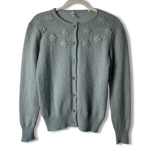 Vintage Bullock’s Italy Mohair Blend Floral Appliqué Pearl Cardigan Sz M
